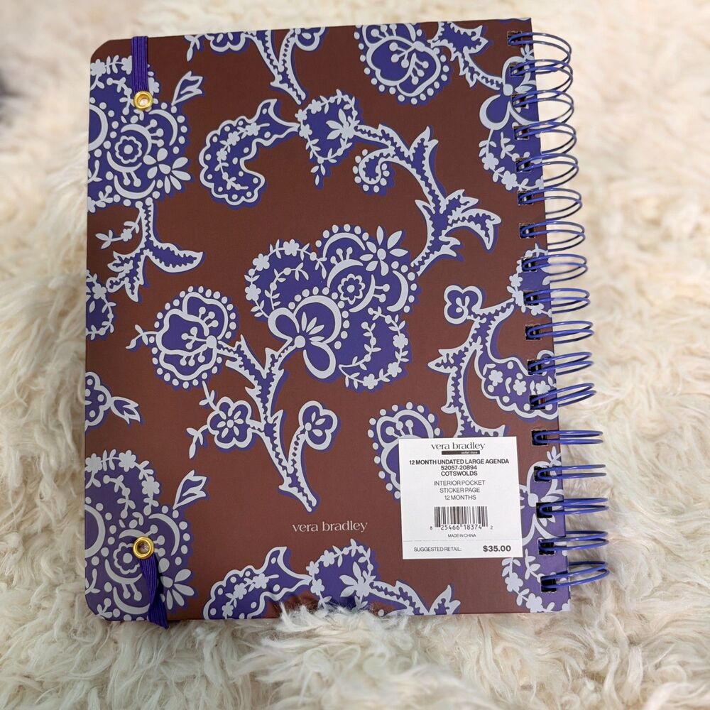 Vera Bradley Cotswolds Brown Blue Floral Undated Planner & Insulated Wine Cup - Picture 8 of 10